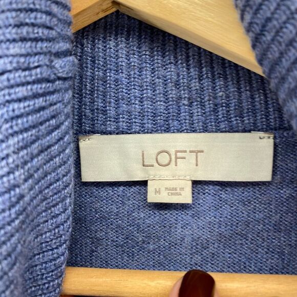 Loft Sweater Pullover Women M Medium Blue Knit Cowl Neck Long Sleeve Casual - Picture 5 of 7